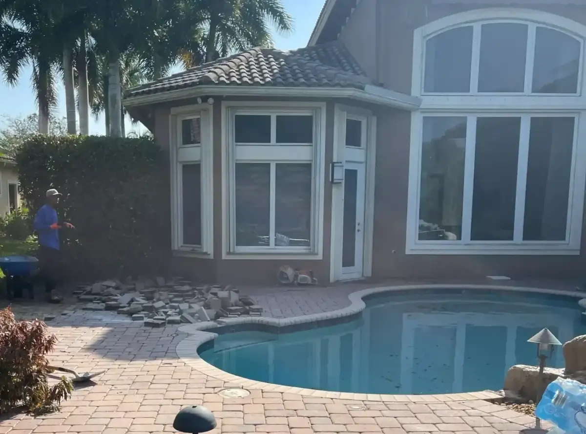 Pool deck before the paver remodel